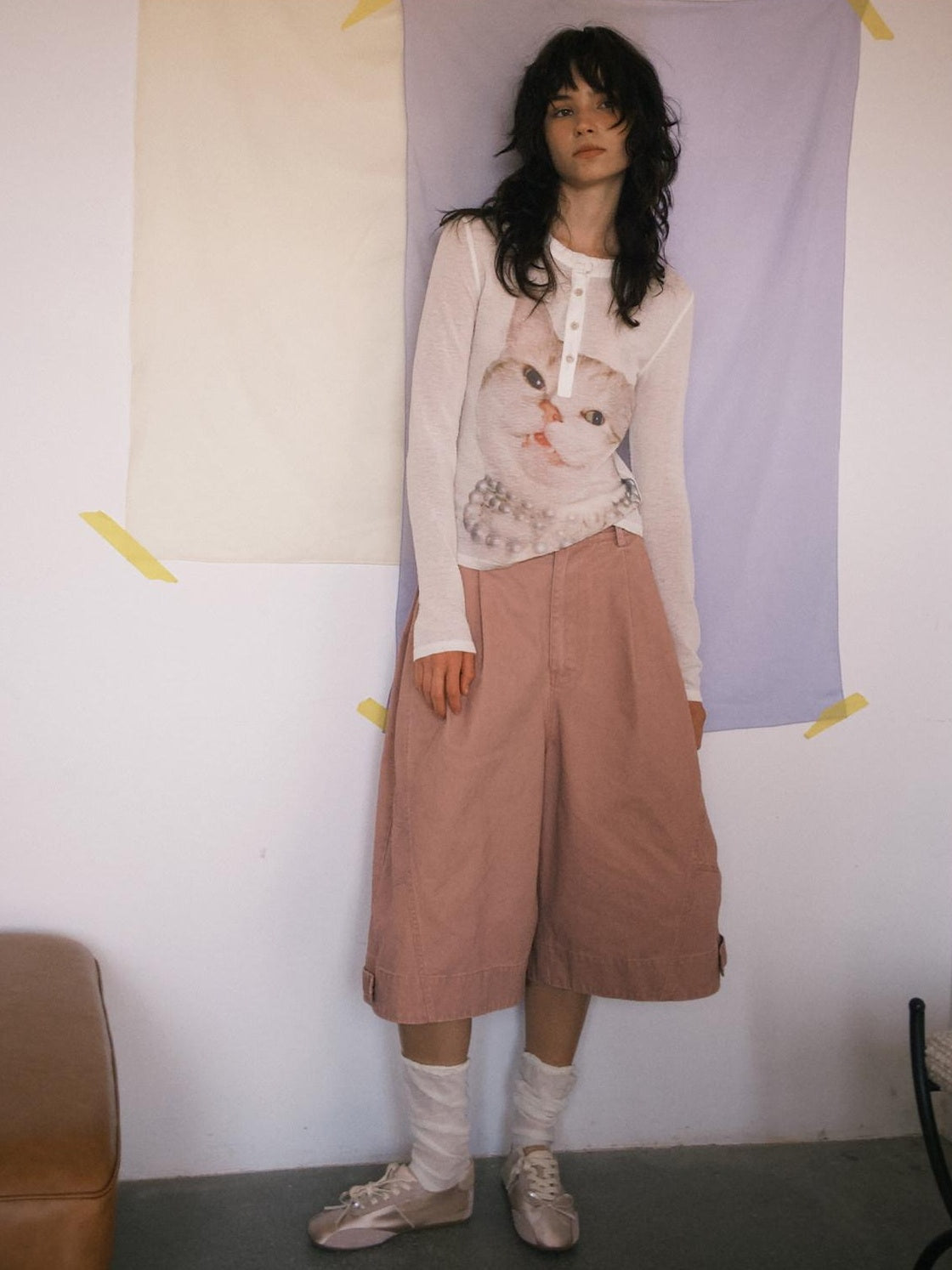 Outthe Blue Pleated Cotton Casual Natural Waist Women Button Fly Dusty Rose Straight Pants