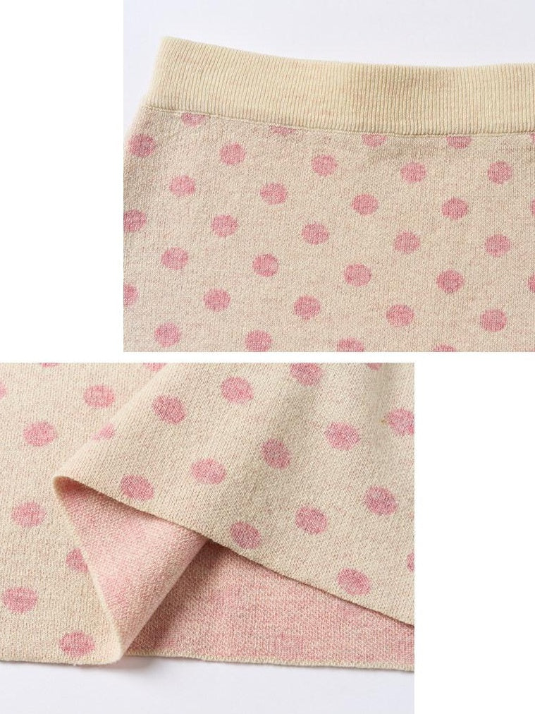 Outthe Blue Polka Dot Crop High Waist Knit Cardigan Loose Fit Women Casual Top & Skirt Sets