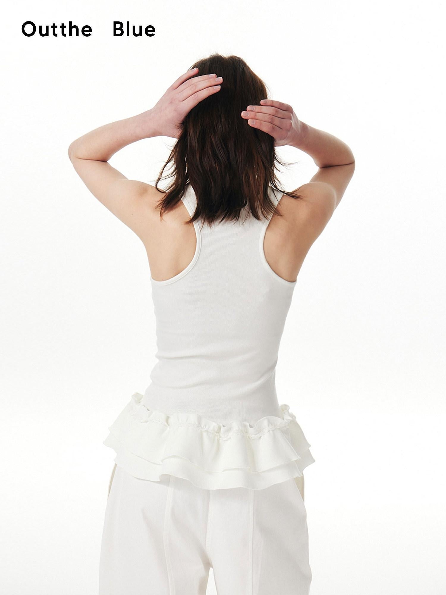 Outthe Blue Ruched Soft Cotton Stretch Sweet Cami For Young Women Solid White Tank Tops