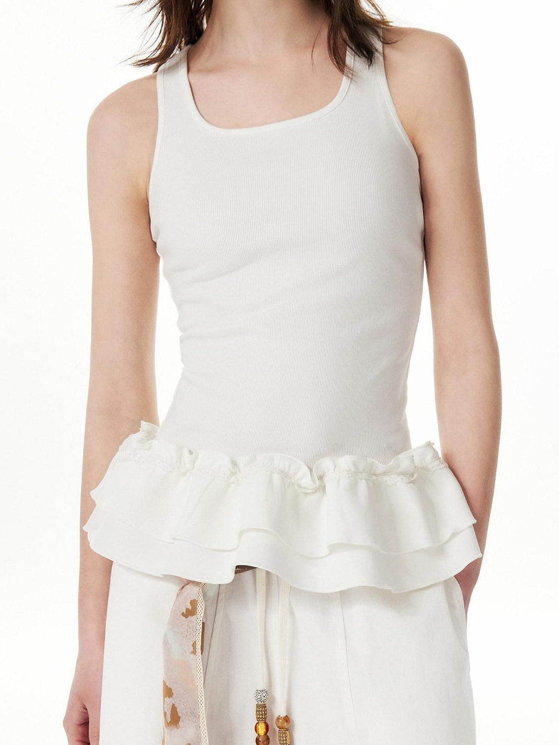 Outthe Blue Ruched Soft Cotton Stretch Sweet Cami For Young Women Solid White Tank Tops