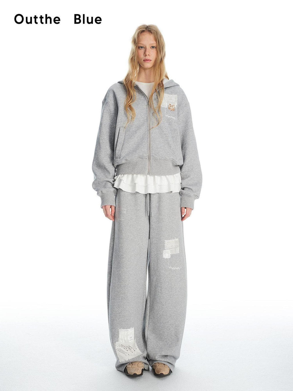 Outthe Blue Soft Cotton Blend Fleece Lined Tapered Jogger Unisex Heather Gray Sweatpants