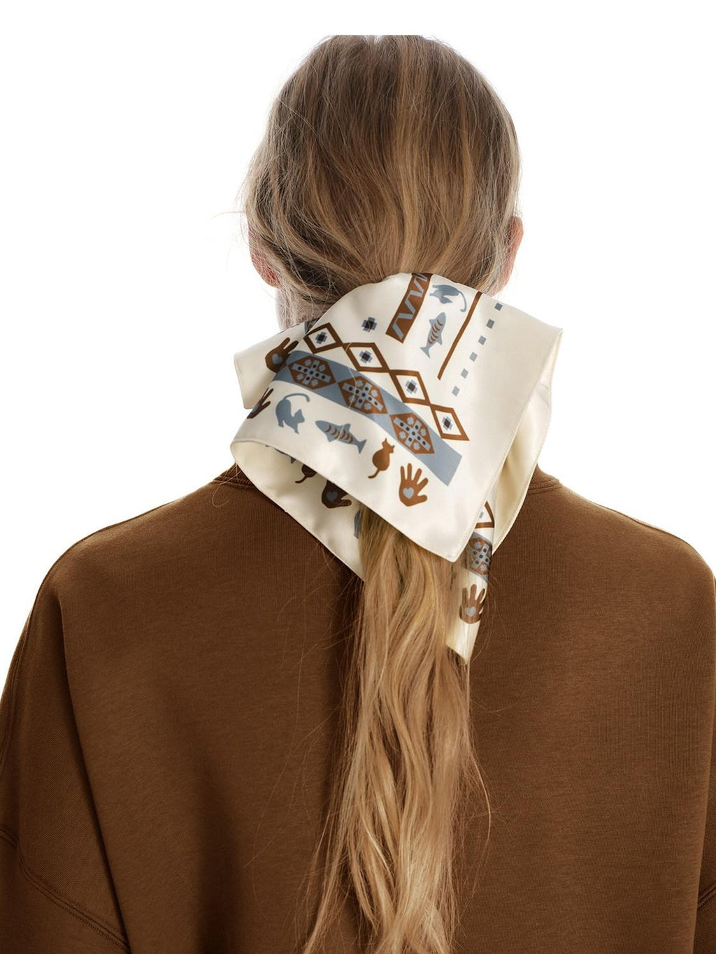 Outthe Blue Soft Fabric Animal Print Square Bow For Women Brown Beige Hair Accessories
