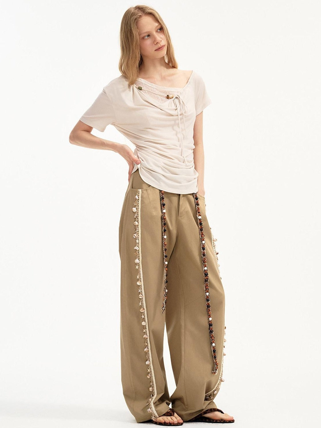 Outthe Blue Soft Lyocell Blend Pocket Straight Leg Relaxed Zip Fly Natural Waist Khaki Pants