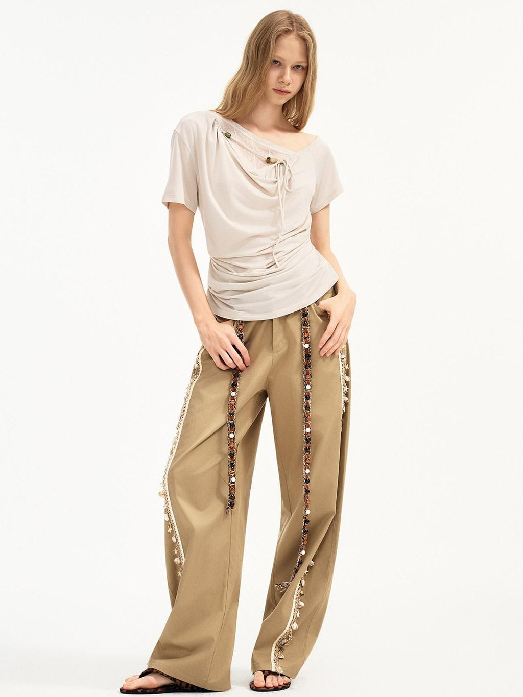 Outthe Blue Soft Lyocell Blend Pocket Straight Leg Relaxed Zip Fly Natural Waist Khaki Pants