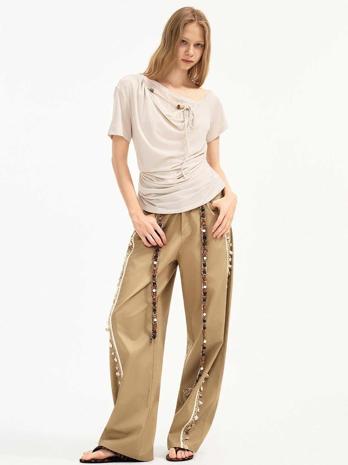 Outthe Blue Soft Lyocell Blend Pocket Straight Leg Relaxed Zip Fly Natural Waist Khaki Pants