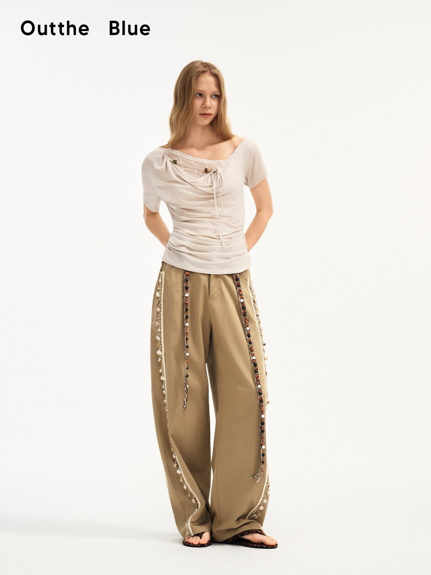 Outthe Blue Soft Lyocell Blend Pocket Straight Leg Relaxed Zip Fly Natural Waist Khaki Pants