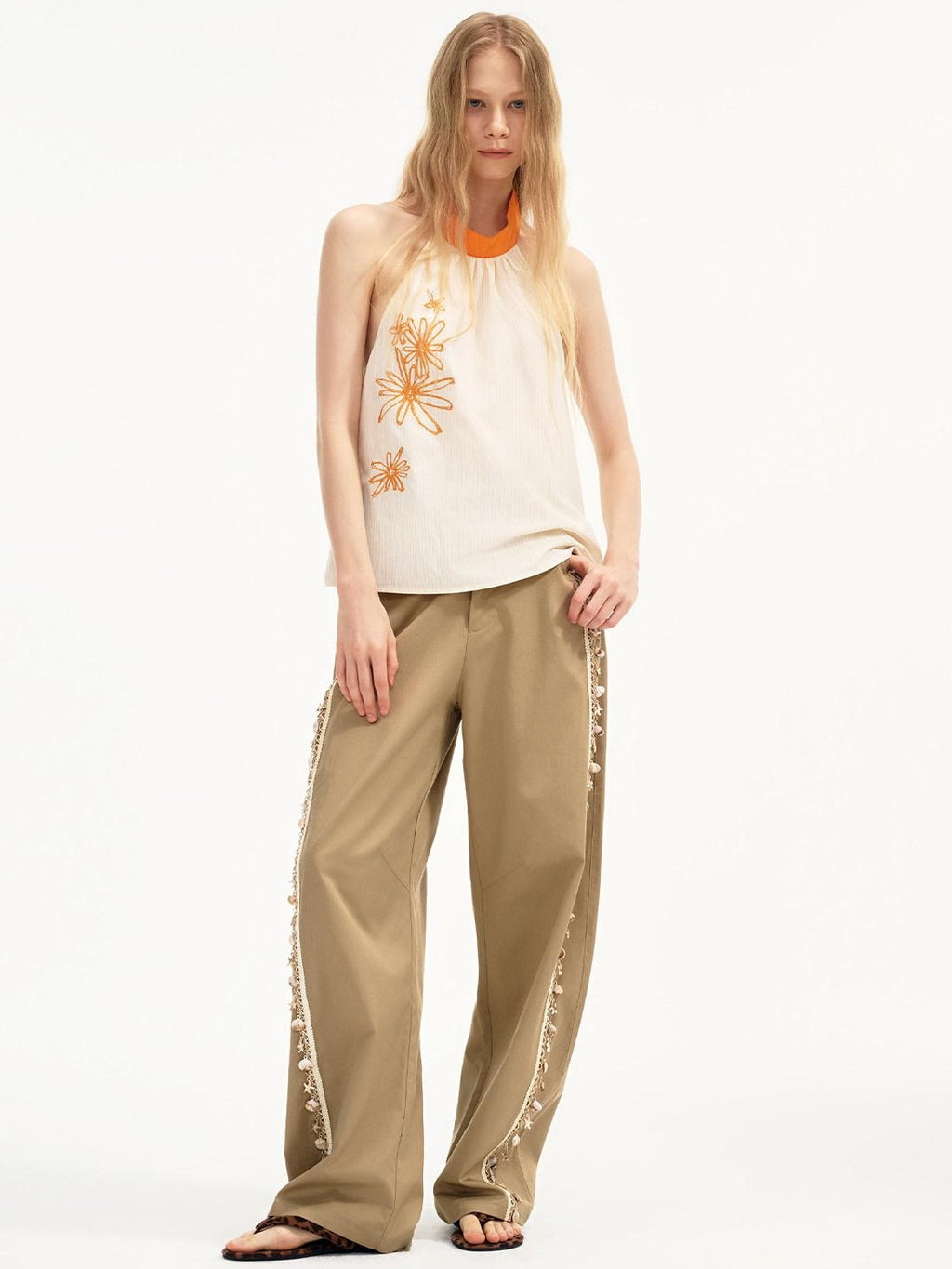 Outthe Blue Soft Lyocell Blend Pocket Straight Leg Relaxed Zip Fly Natural Waist Khaki Pants