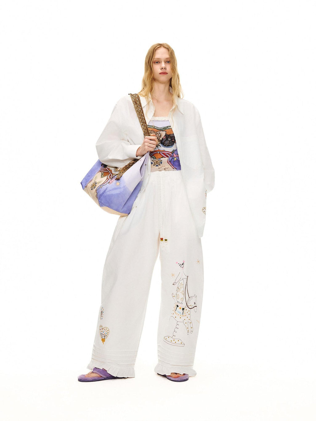 Outthe Blue Soft Lyocell Cotton Loose Mid Length Long Sleeve Embroidered Back Women Blouses