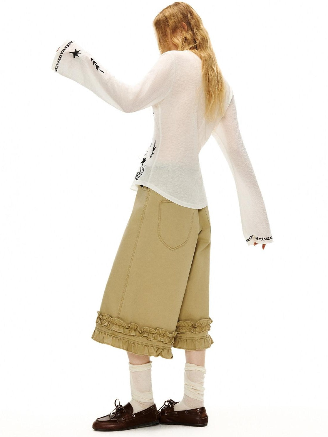 Outthe Blue Soft Lyocell Tie Front Cartoon Animal Print Longsleeve Women White Cardigans