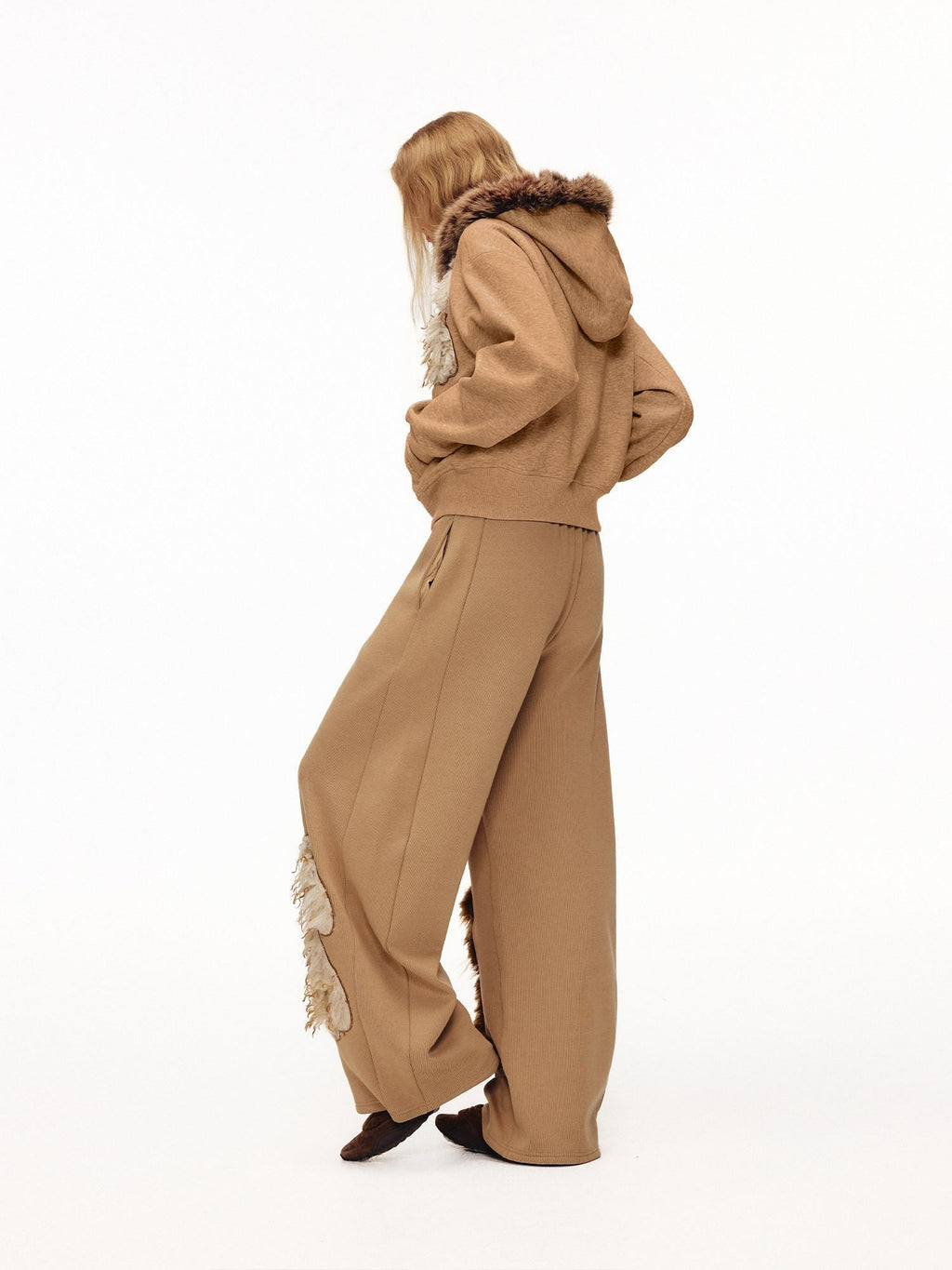 Outthe Blue Soft Poly Cotton Blend Loose Fit Zip Up Hooded Commuter Anime Print Camel Hoodie