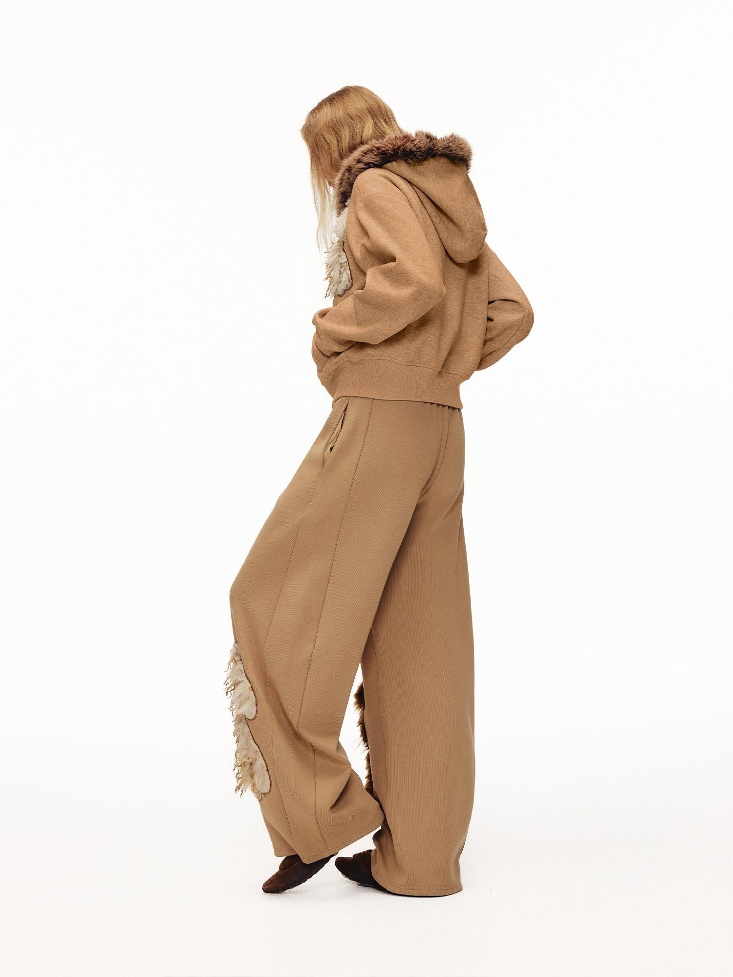 Outthe Blue Soft Poly Cotton Blend Loose Fit Zip Up Hooded Commuter Anime Print Camel Hoodie