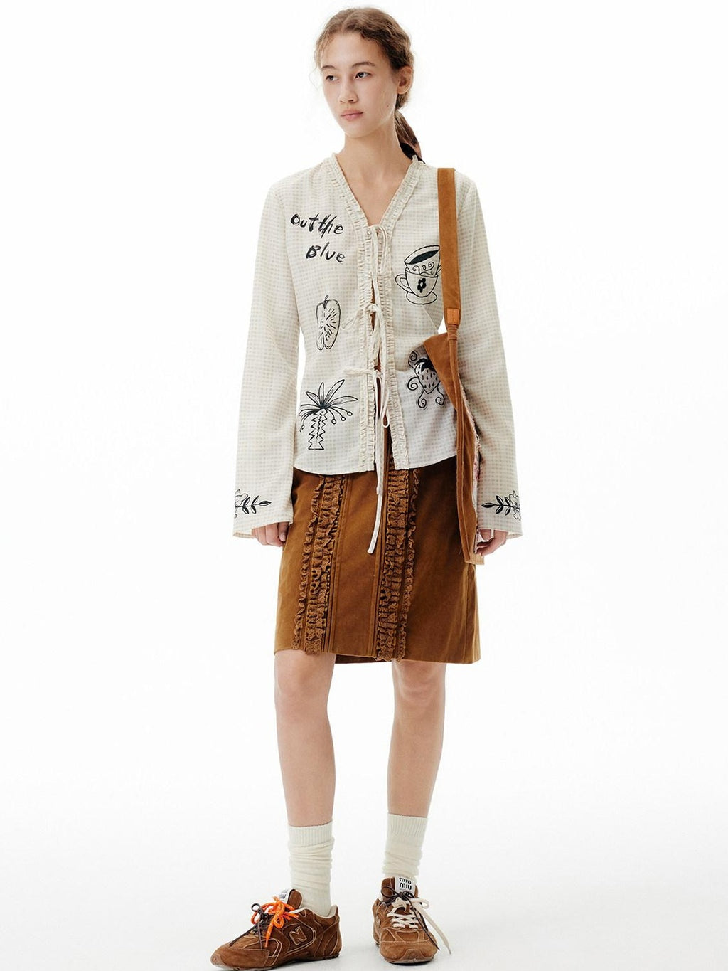 Outthe Blue Soft Polyester Slim Tie V-neck Casual Long Sleeve Cartoon Print Womens Cardigans