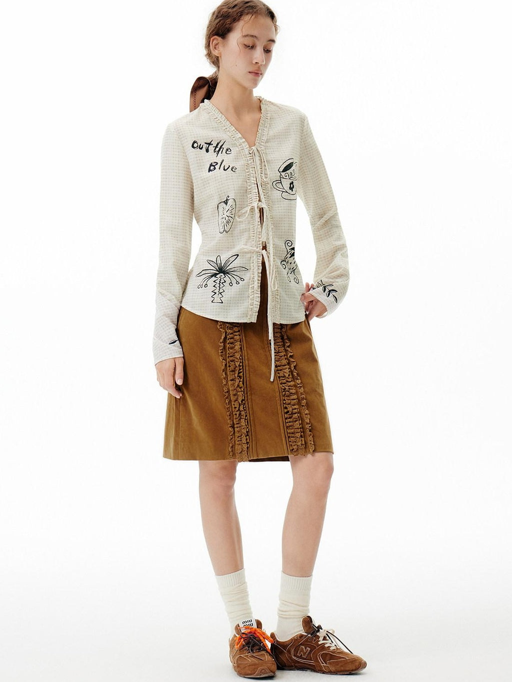 Outthe Blue Soft Polyester Slim Tie V-neck Casual Long Sleeve Cartoon Print Womens Cardigans