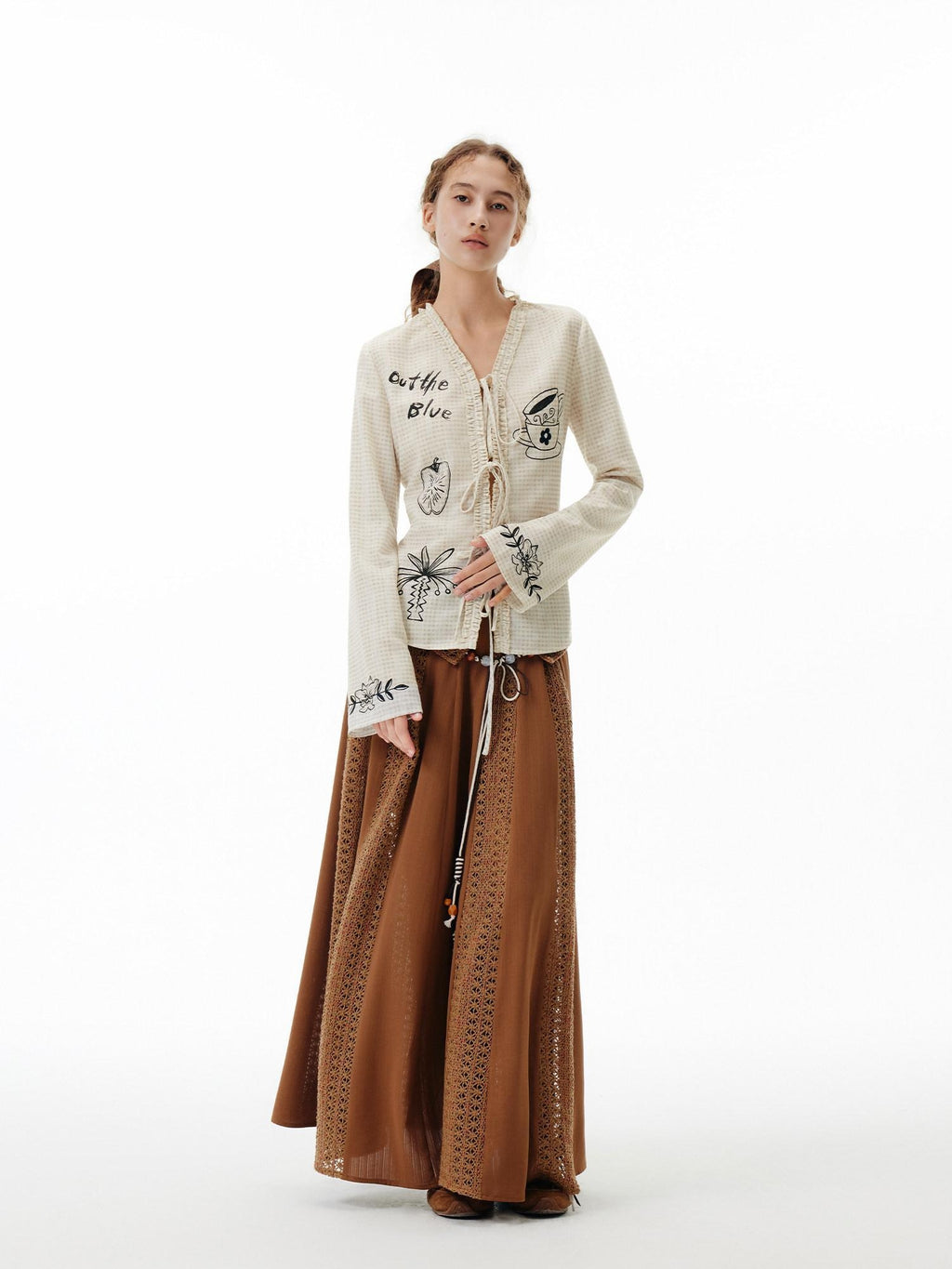 Outthe Blue Soft Polyester Slim Tie V-neck Casual Long Sleeve Cartoon Print Womens Cardigans