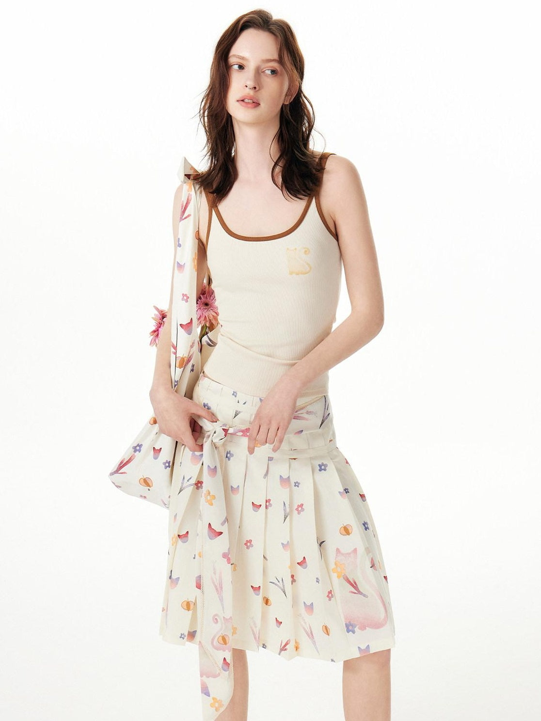 Outthe Blue Soft Stretch Cotton Viscose Blend Fitted Layering Beige Brown Tank Camisoles