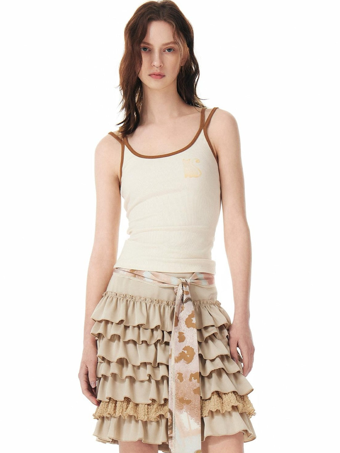 Outthe Blue Soft Stretch Cotton Viscose Blend Fitted Layering Beige Brown Tank Camisoles