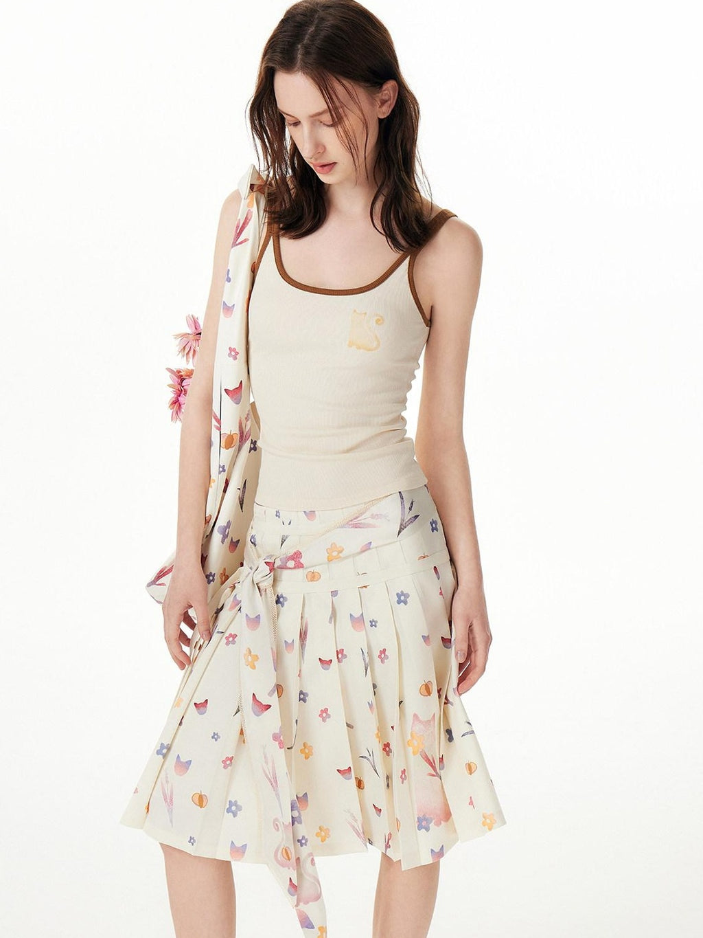 Outthe Blue Soft Stretch Cotton Viscose Blend Fitted Layering Beige Brown Tank Camisoles