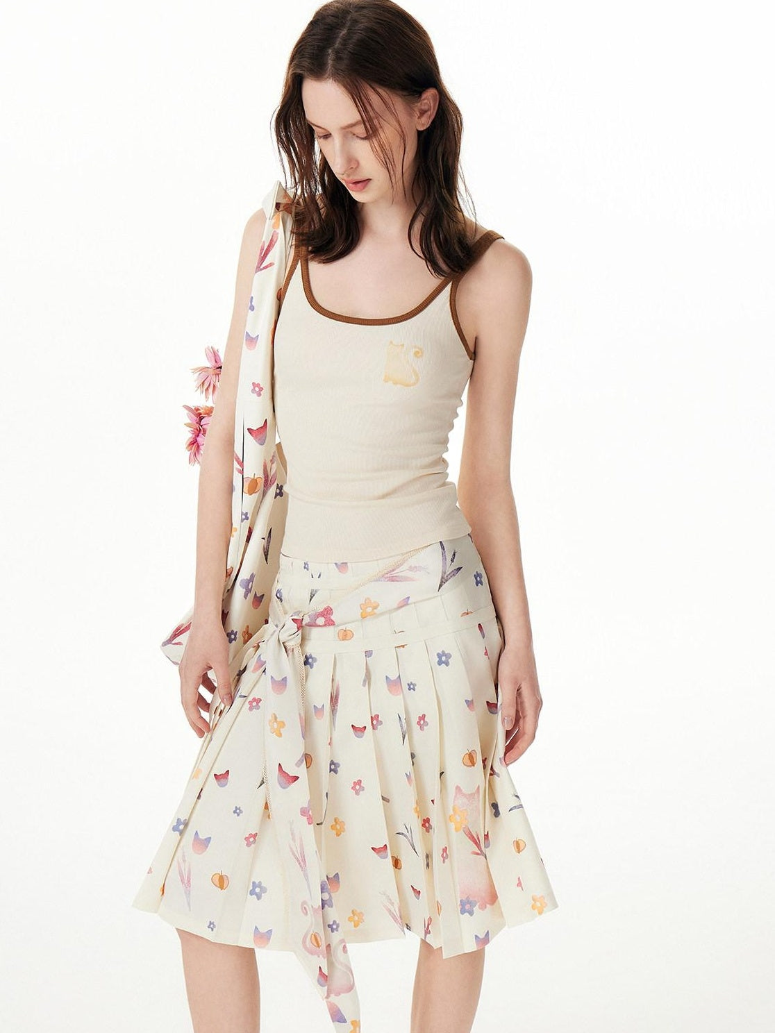 Outthe Blue Soft Stretch Cotton Viscose Blend Fitted Layering Beige Brown Tank Camisoles