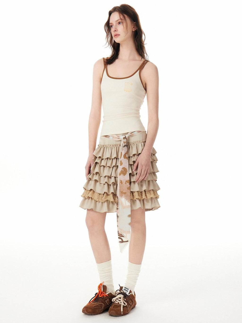Outthe Blue Soft Stretch Cotton Viscose Blend Fitted Layering Beige Brown Tank Camisoles