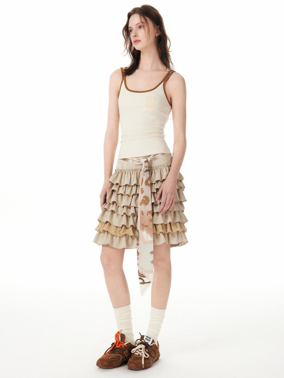 Outthe Blue Soft Stretch Cotton Viscose Blend Fitted Layering Beige Brown Tank Camisoles