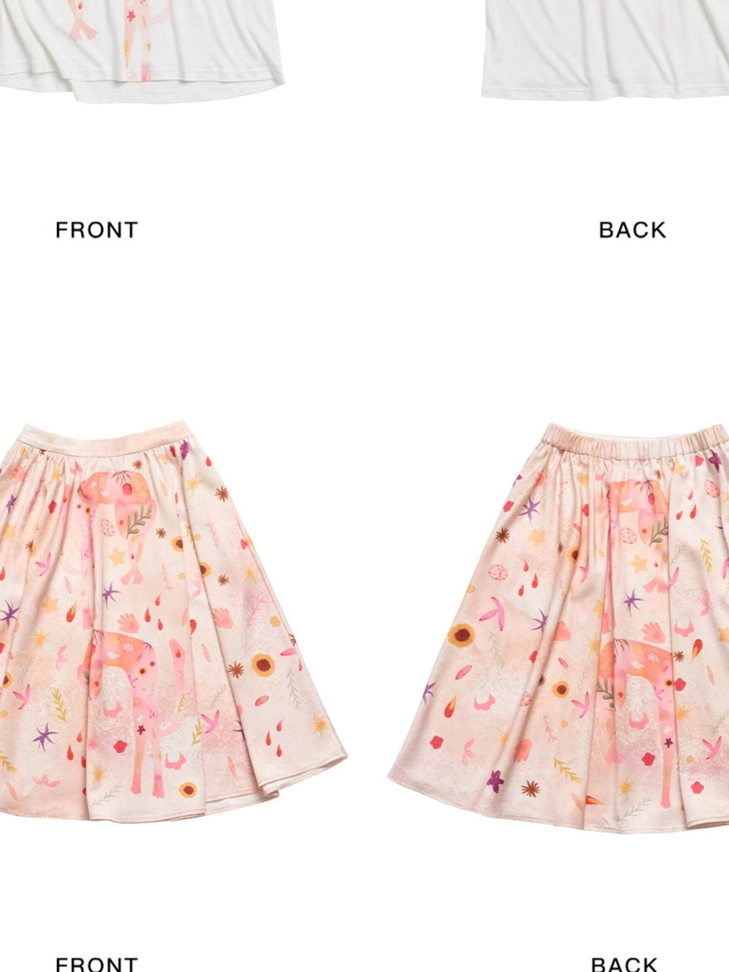 Outthe Blue Soft Tencel Round Neck Two Piece White Tee Pink Orange Skirt Top & Skirt Sets