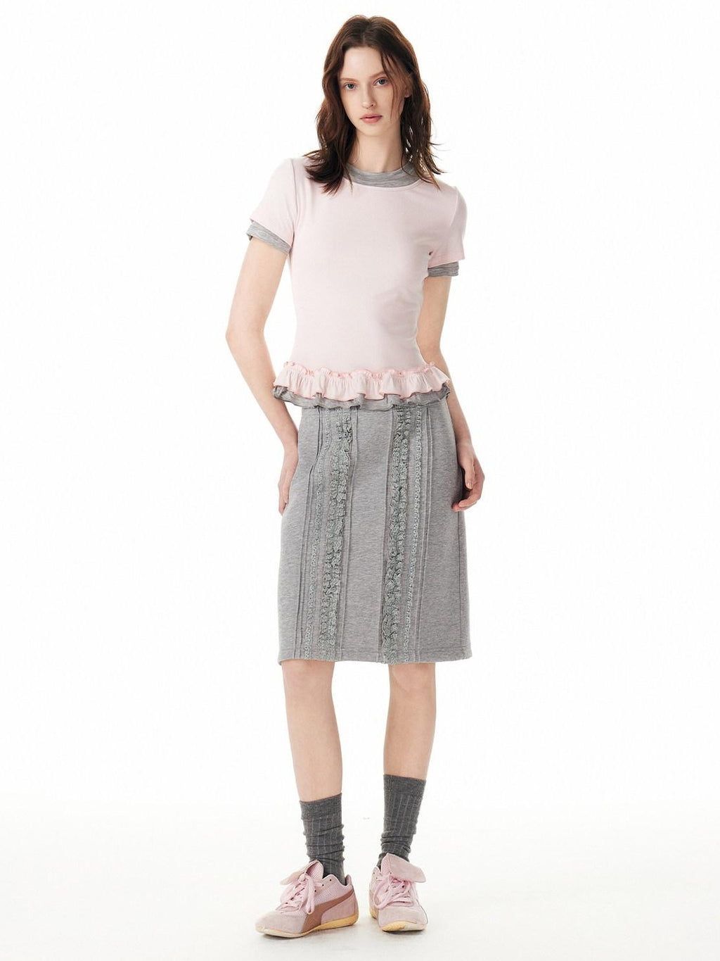 Outthe Blue Soft Viscose Stretch Cute Slim Fit Colorblock Cropped Short Sleeve T-Shirts