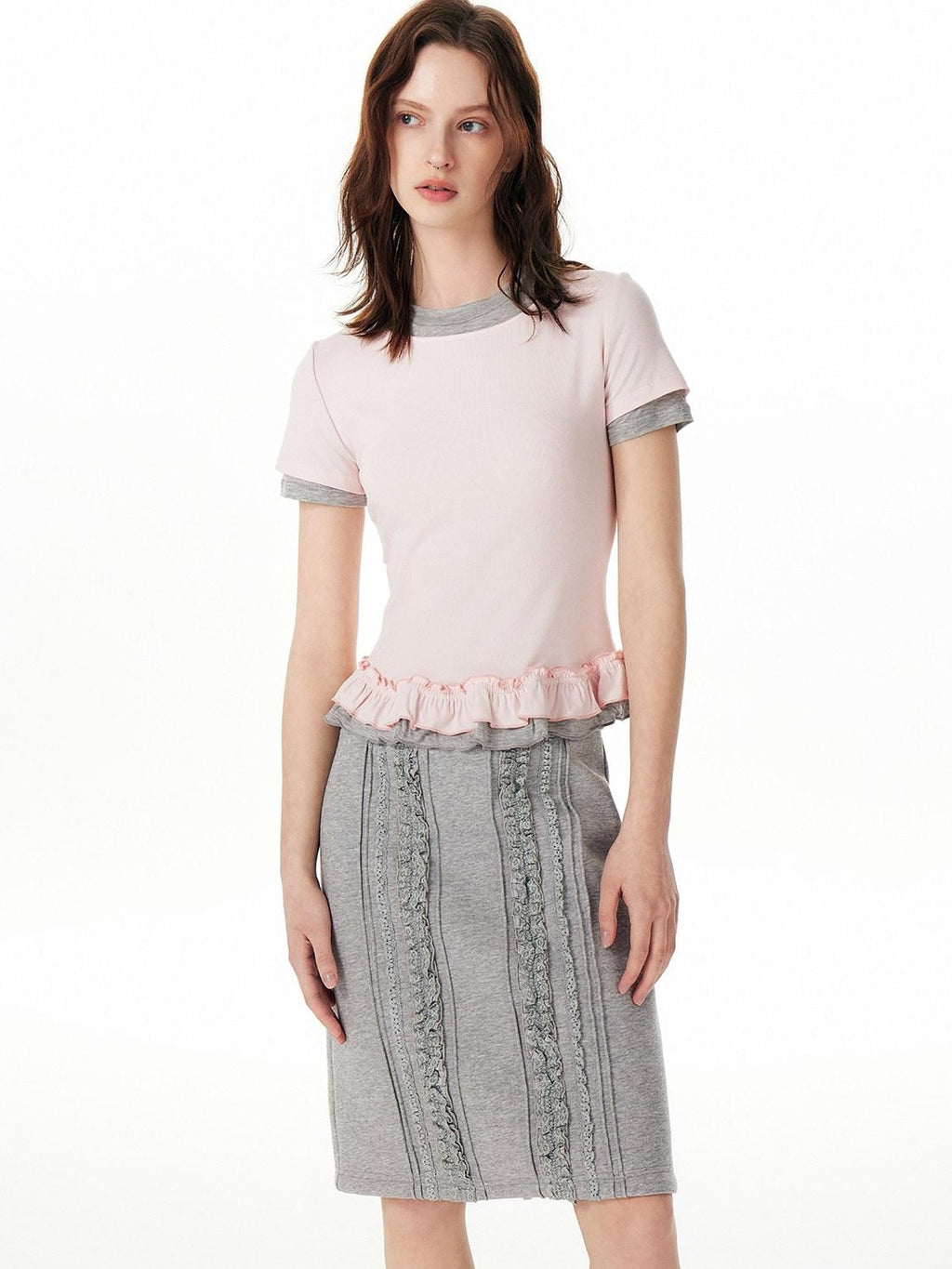 Outthe Blue Soft Viscose Stretch Cute Slim Fit Colorblock Cropped Short Sleeve T-Shirts
