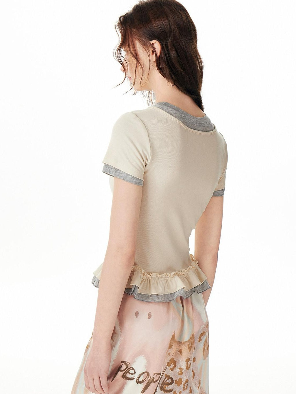 Outthe Blue Soft Viscose Stretch Cute Slim Fit Colorblock Cropped Short Sleeve T-Shirts