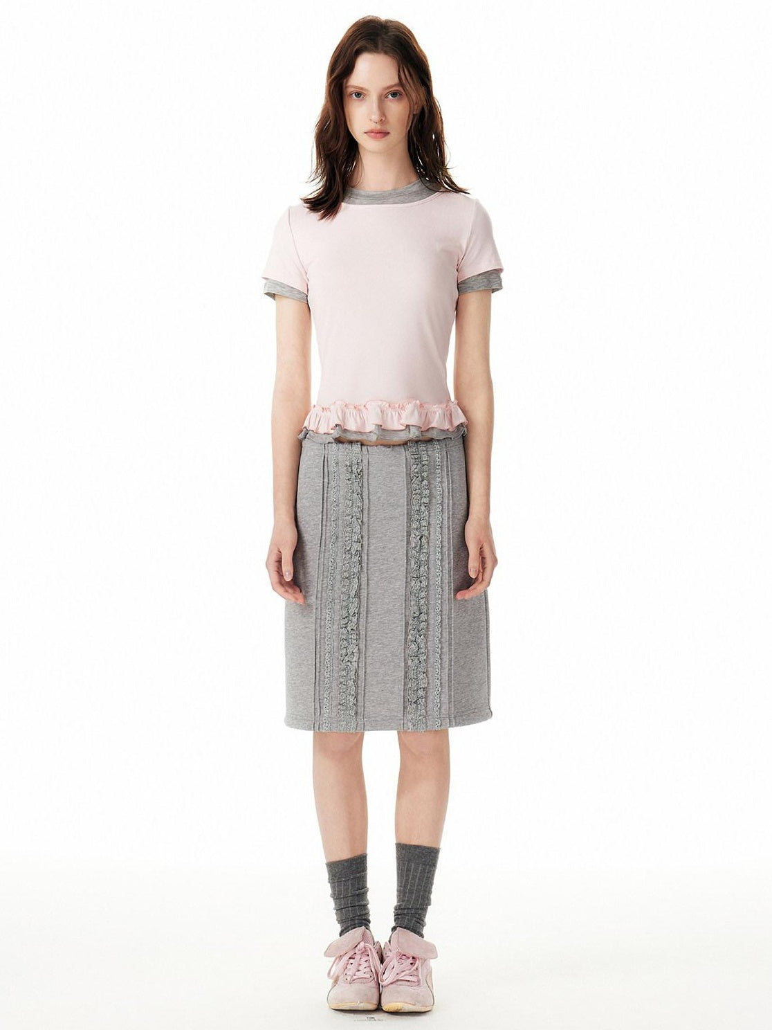 Outthe Blue Soft Viscose Stretch Cute Slim Fit Colorblock Cropped Short Sleeve T-Shirts