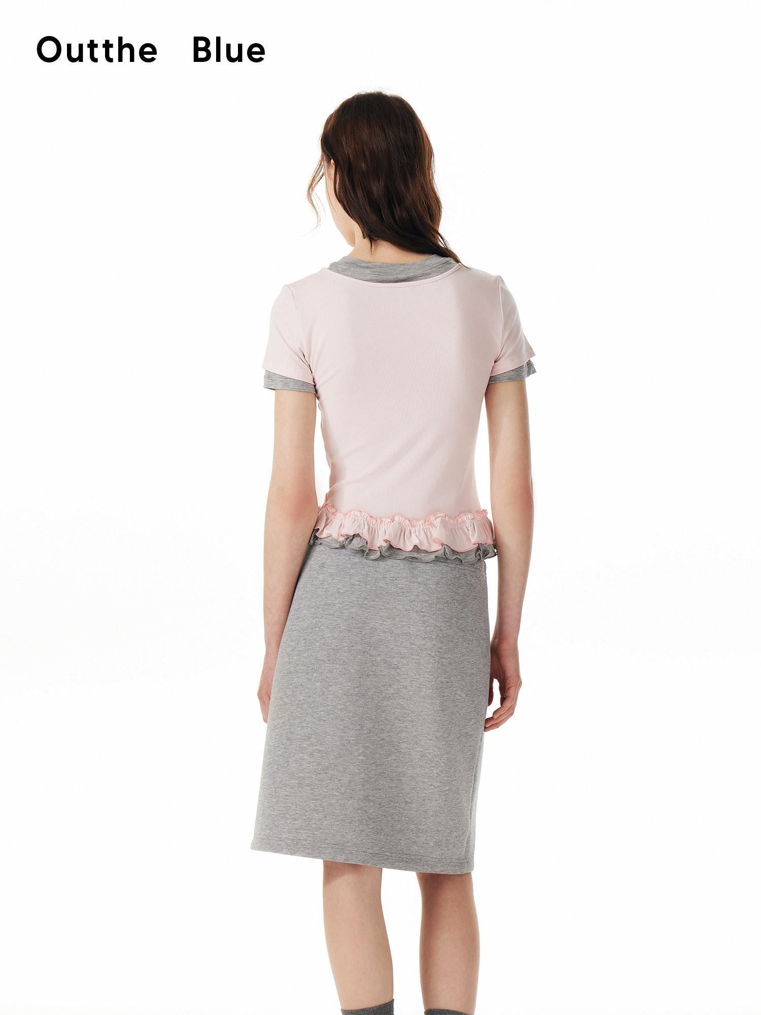 Outthe Blue Soft Viscose Stretch Cute Slim Fit Colorblock Cropped Short Sleeve T-Shirts