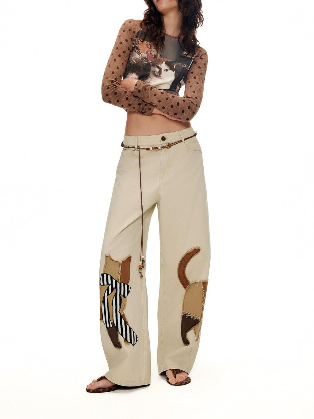 Outthe Blue Soft Washed Cotton Natural Waist Zipper Fly Casual Mika Women Wide Leg Pants