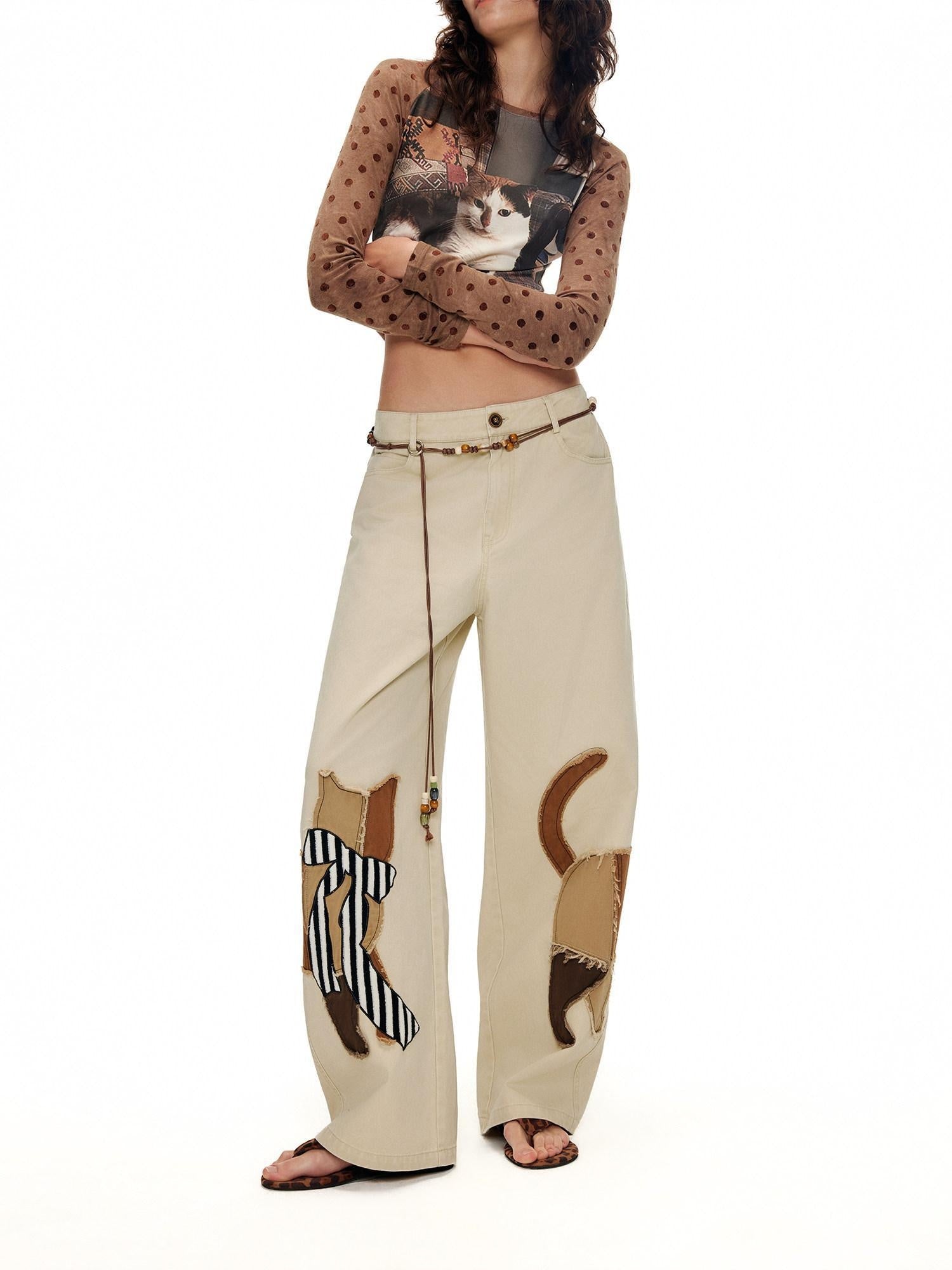 Outthe Blue Soft Washed Cotton Natural Waist Zipper Fly Casual Mika Women Wide Leg Pants
