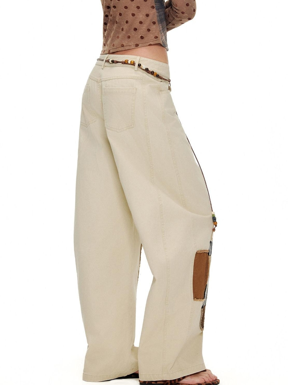 Outthe Blue Soft Washed Cotton Natural Waist Zipper Fly Casual Mika Women Wide Leg Pants