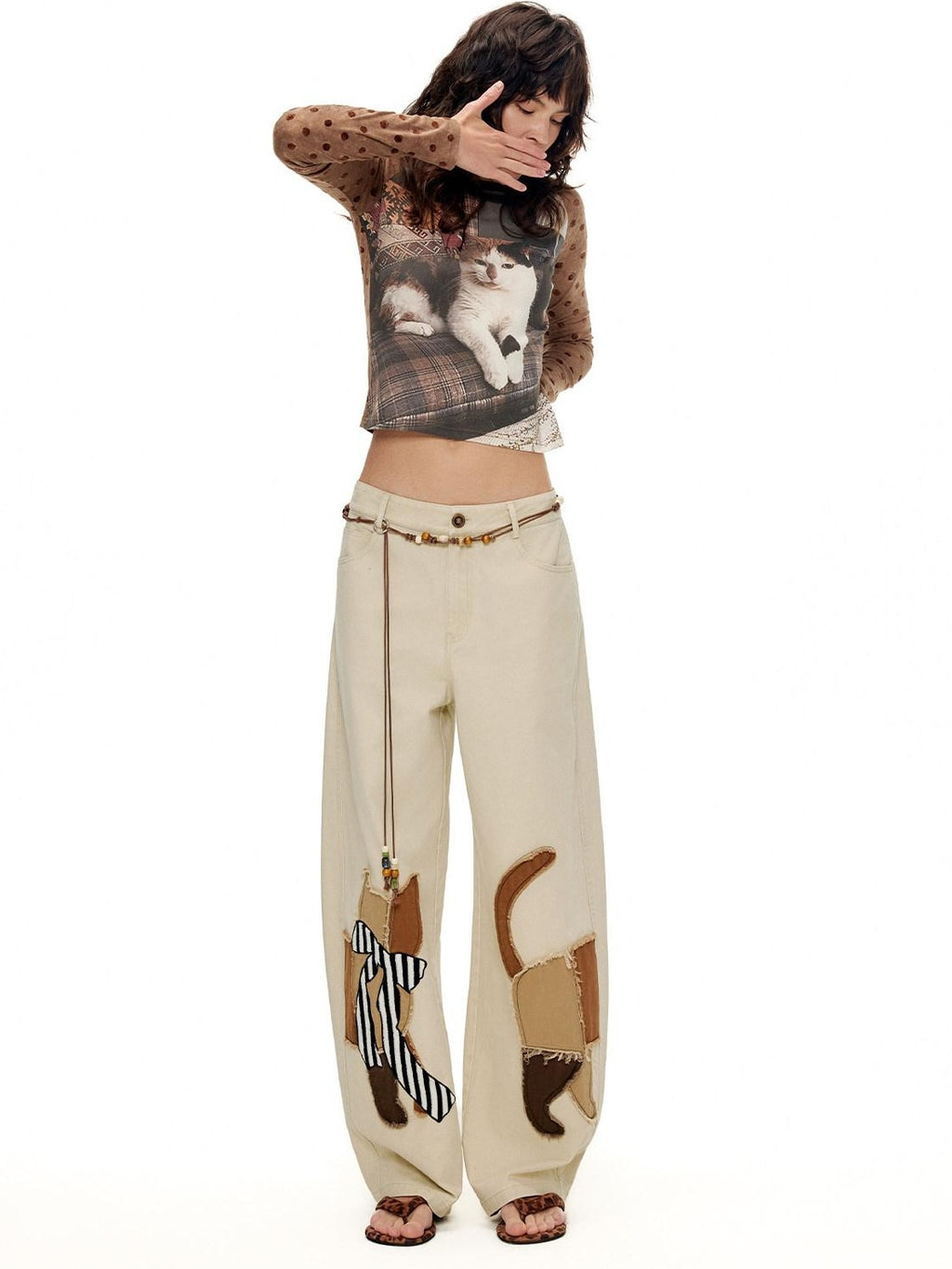 Outthe Blue Soft Washed Cotton Natural Waist Zipper Fly Casual Mika Women Wide Leg Pants