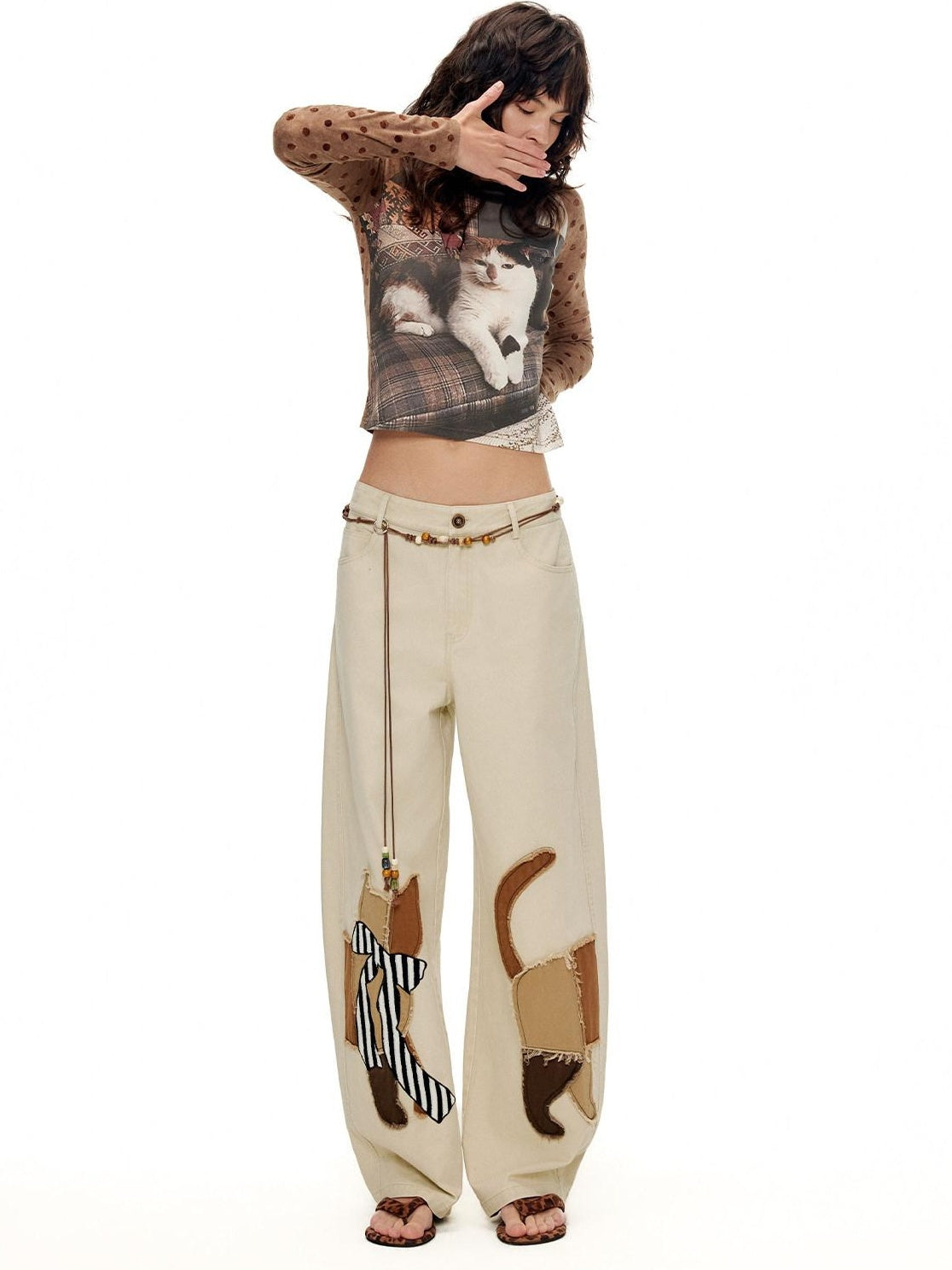 Outthe Blue Soft Washed Cotton Natural Waist Zipper Fly Casual Mika Women Wide Leg Pants
