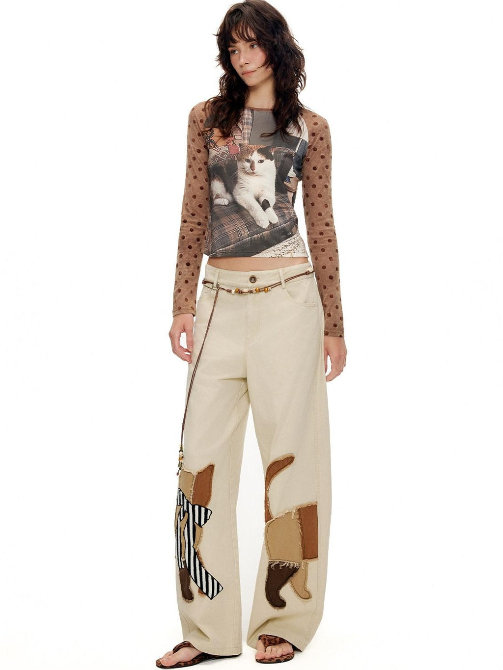 Outthe Blue Soft Washed Cotton Natural Waist Zipper Fly Casual Mika Women Wide Leg Pants