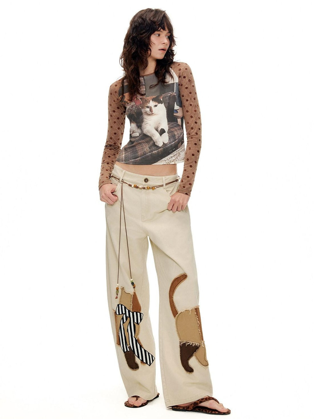 Outthe Blue Soft Washed Cotton Natural Waist Zipper Fly Casual Mika Women Wide Leg Pants