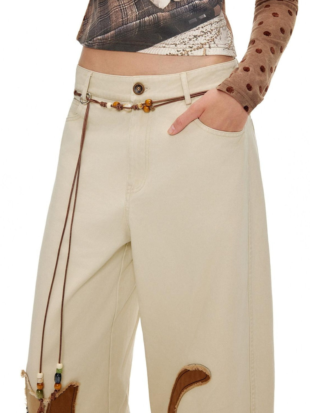 Outthe Blue Soft Washed Cotton Natural Waist Zipper Fly Casual Mika Women Wide Leg Pants
