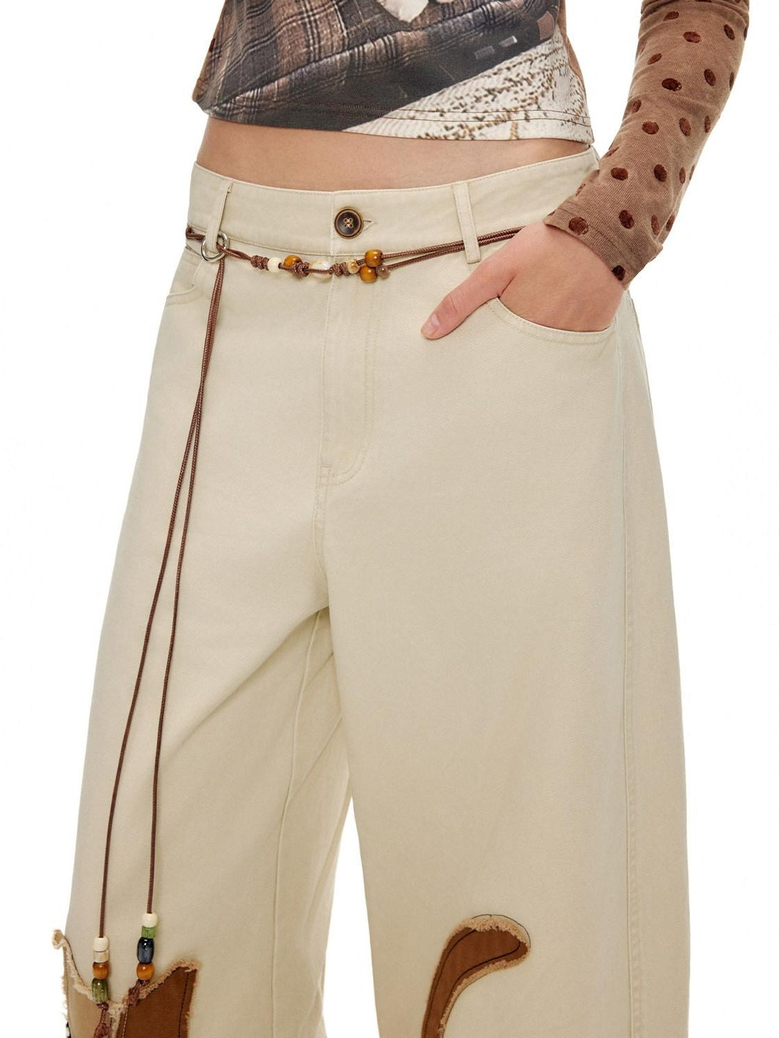 Outthe Blue Soft Washed Cotton Natural Waist Zipper Fly Casual Mika Women Wide Leg Pants