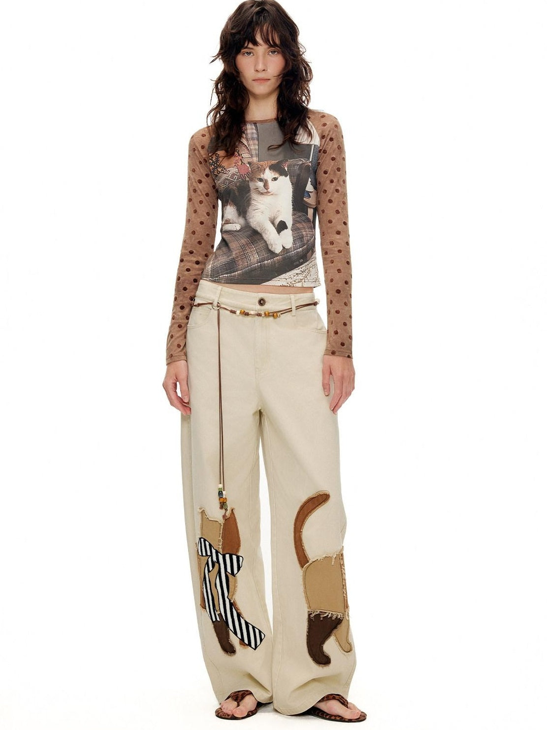 Outthe Blue Soft Washed Cotton Natural Waist Zipper Fly Casual Mika Women Wide Leg Pants