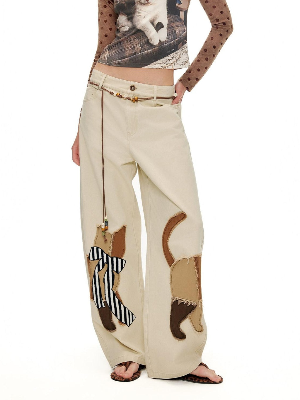 Outthe Blue Soft Washed Cotton Natural Waist Zipper Fly Casual Mika Women Wide Leg Pants