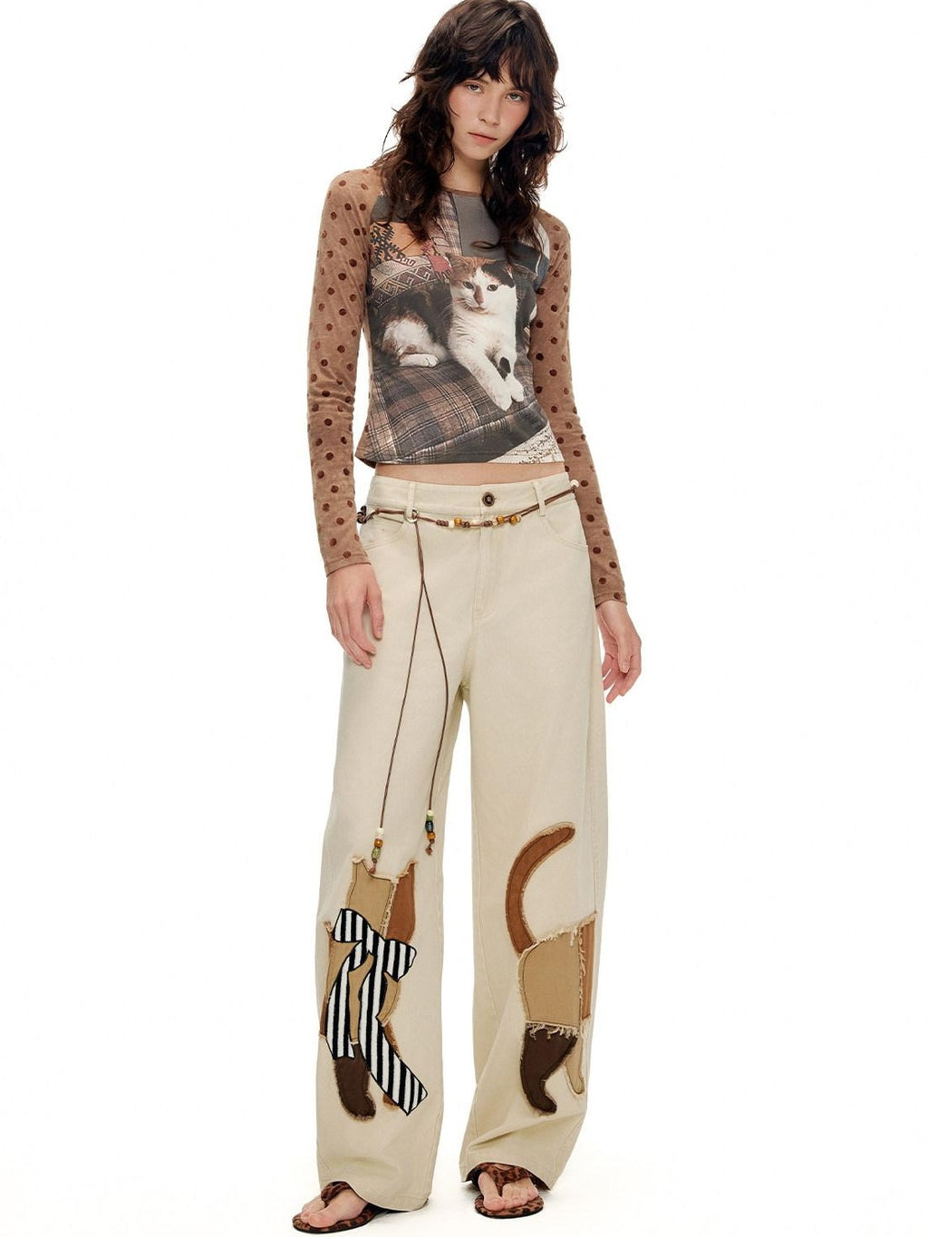 Outthe Blue Soft Washed Cotton Natural Waist Zipper Fly Casual Mika Women Wide Leg Pants