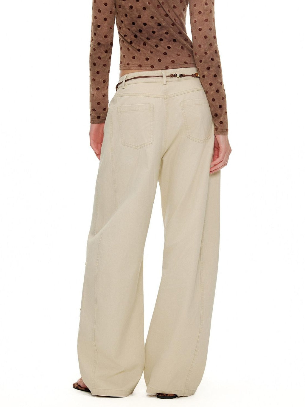 Outthe Blue Soft Washed Cotton Natural Waist Zipper Fly Casual Mika Women Wide Leg Pants