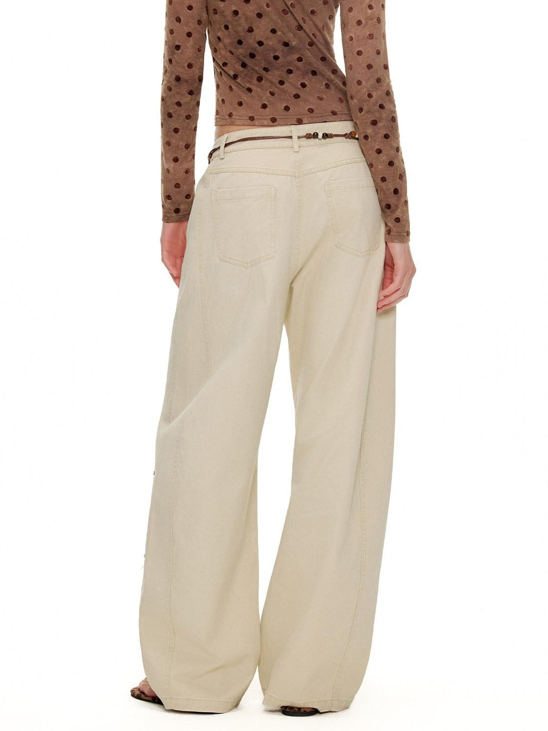 Outthe Blue Soft Washed Cotton Natural Waist Zipper Fly Casual Mika Women Wide Leg Pants