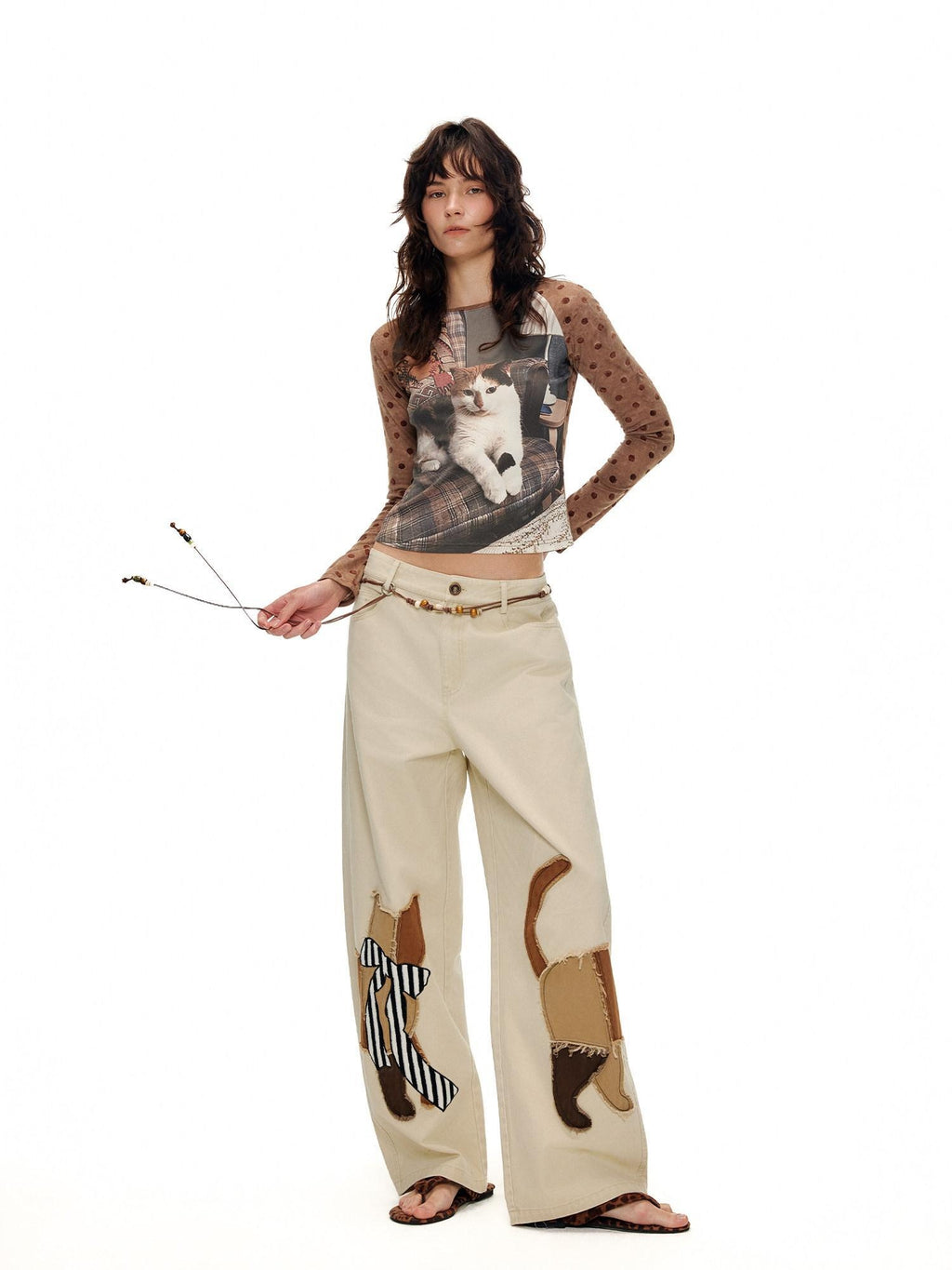 Outthe Blue Soft Washed Cotton Natural Waist Zipper Fly Casual Mika Women Wide Leg Pants
