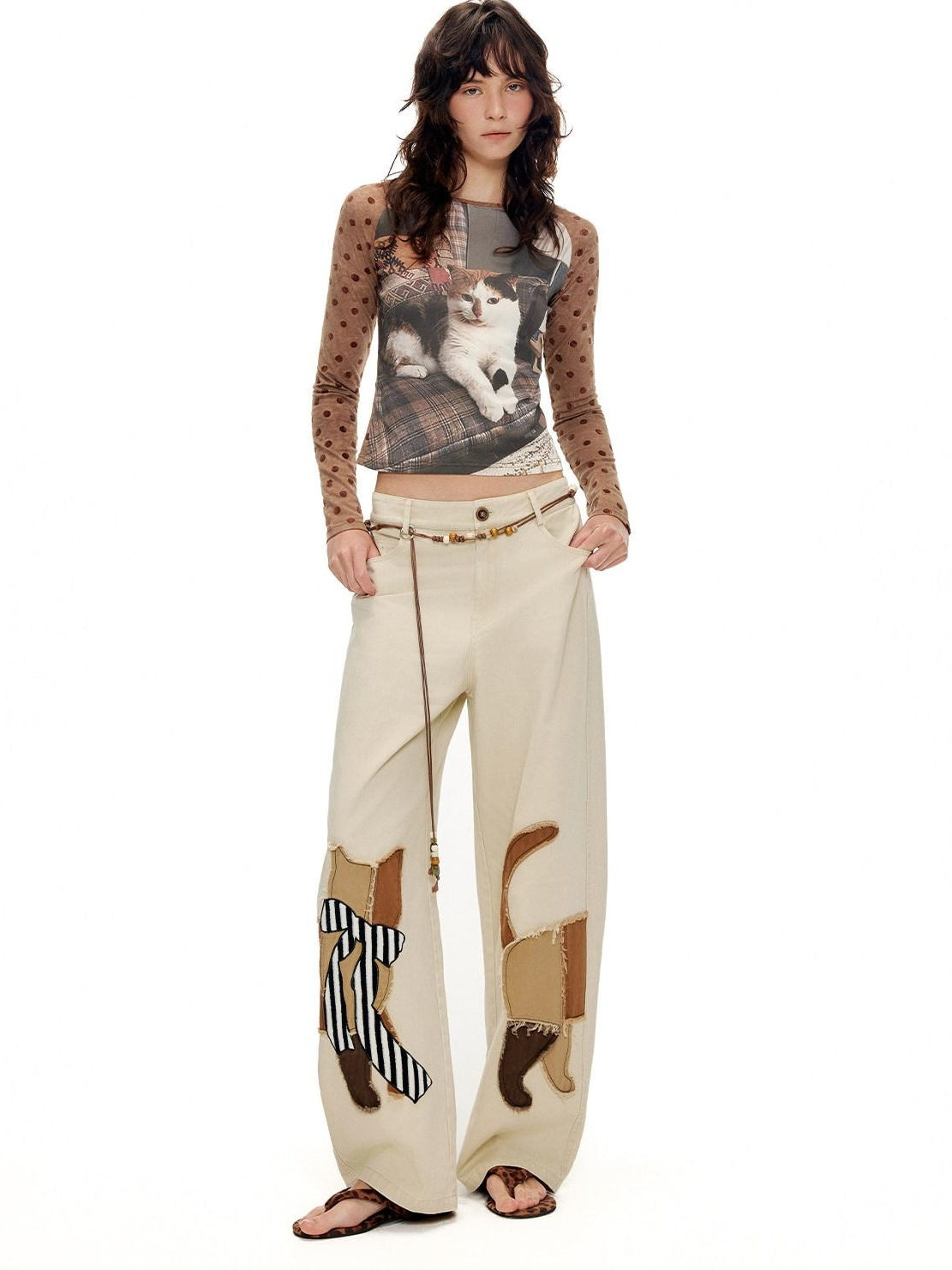 Outthe Blue Soft Washed Cotton Natural Waist Zipper Fly Casual Mika Women Wide Leg Pants