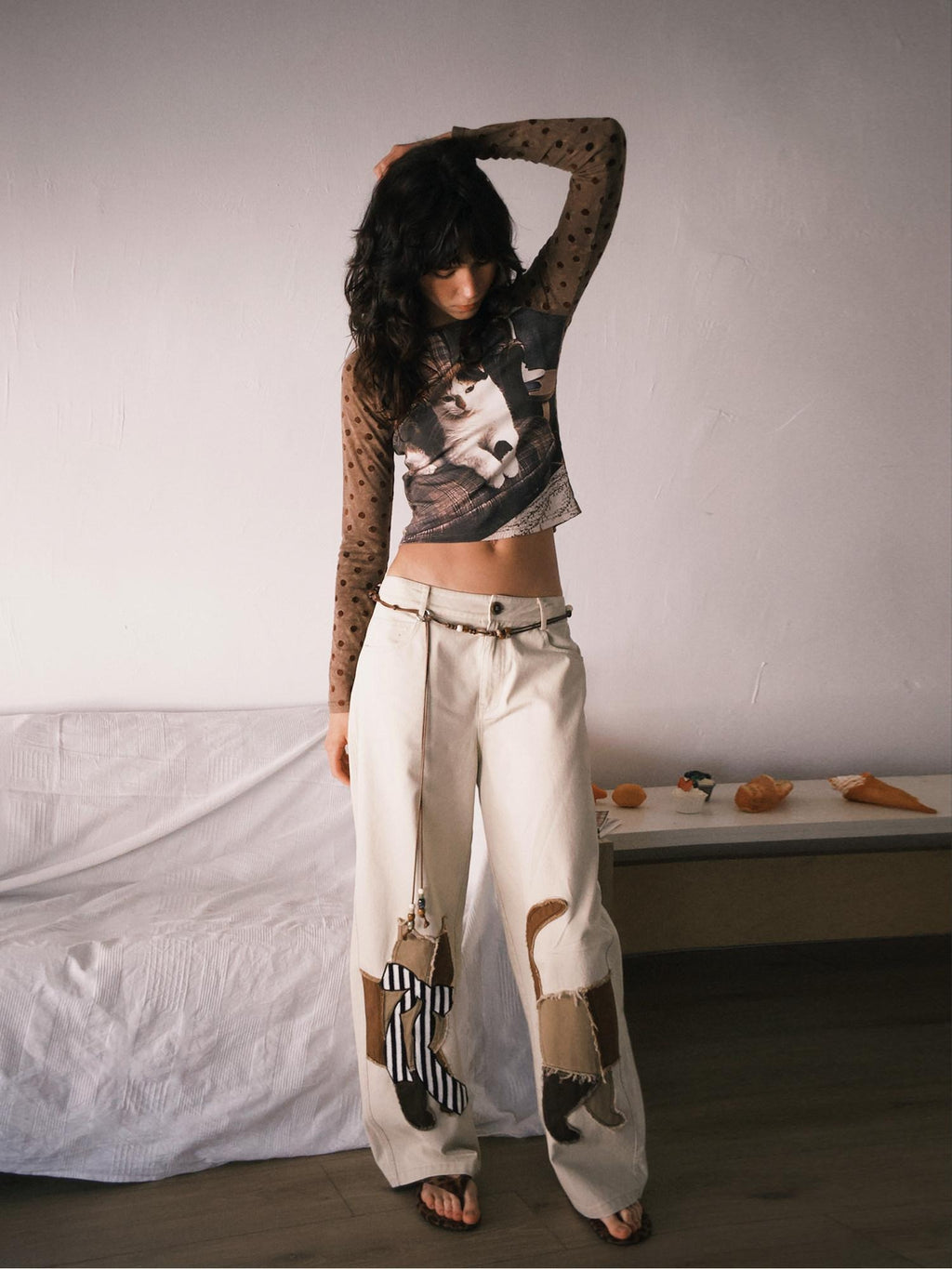 Outthe Blue Soft Washed Cotton Natural Waist Zipper Fly Casual Mika Women Wide Leg Pants