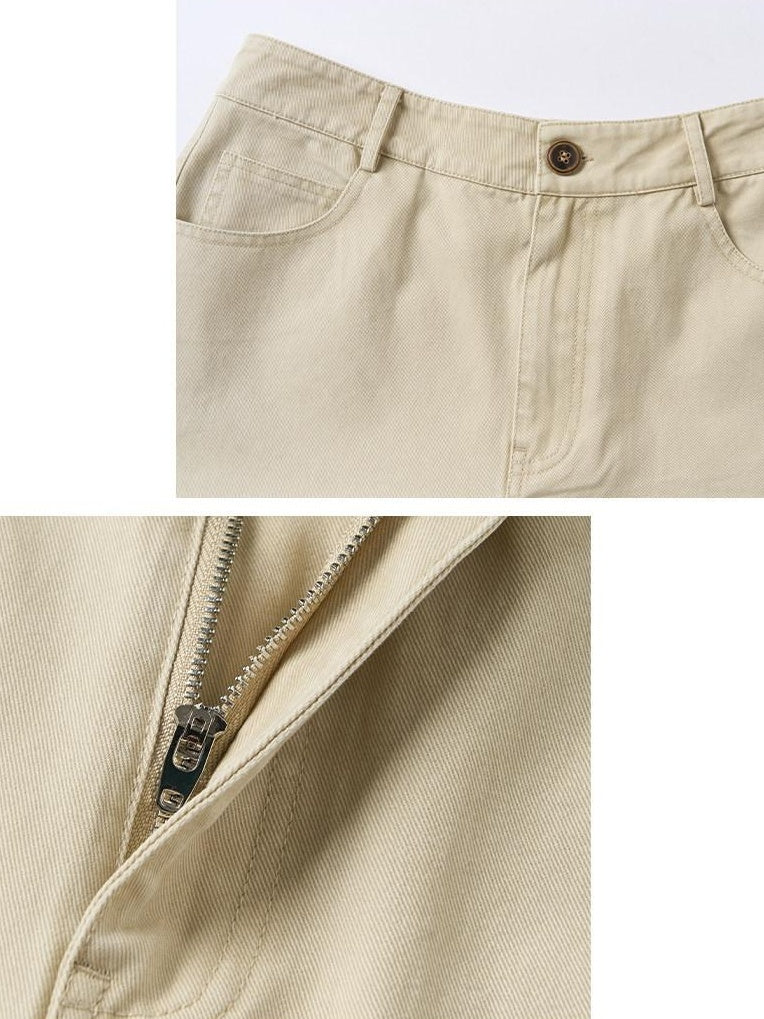 Outthe Blue Soft Washed Cotton Natural Waist Zipper Fly Casual Mika Women Wide Leg Pants