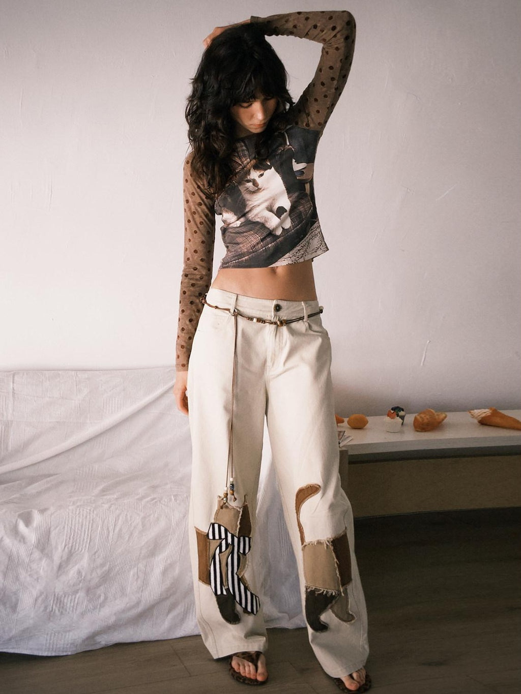 Outthe Blue Soft Washed Cotton Natural Waist Zipper Fly Casual Mika Women Wide Leg Pants