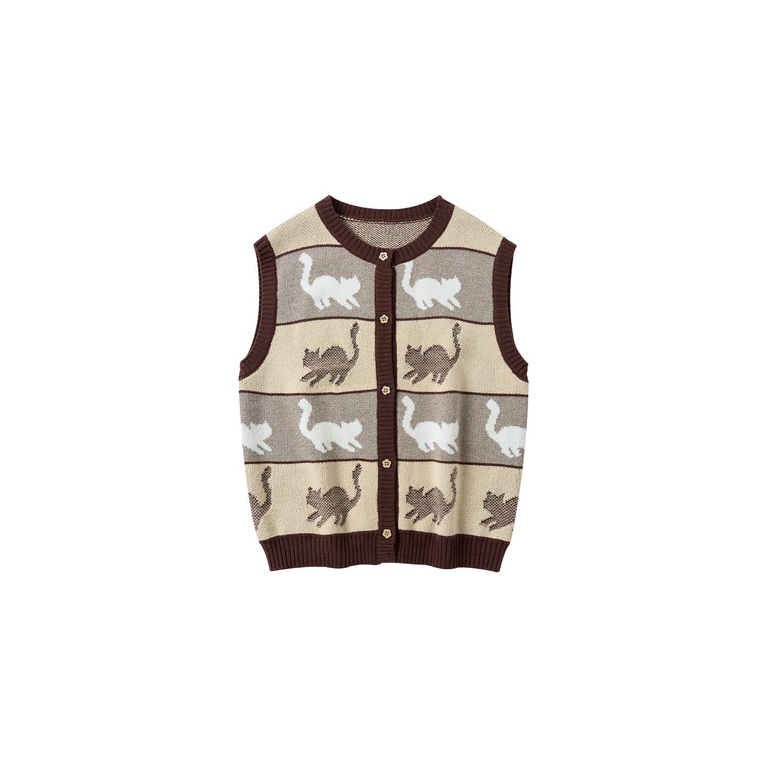 Outthe_Blue_Soft_Wool_Blend_V-neck_Button_Front_Office_Regular_Fit_Khaki_Brown_Tank_Tops_MISSTT